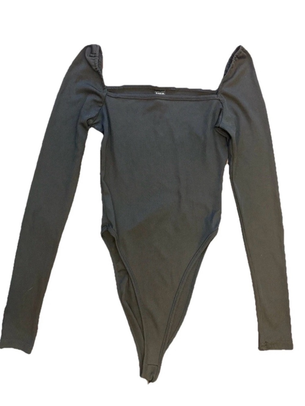 SHEIN Black Long-Sleeve Square Neck One-Piece Bodysuit - Small